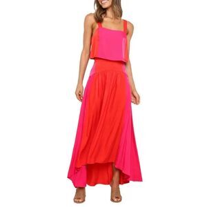 Petal & Pup Pink and Red Colorblock Maxi Skirt